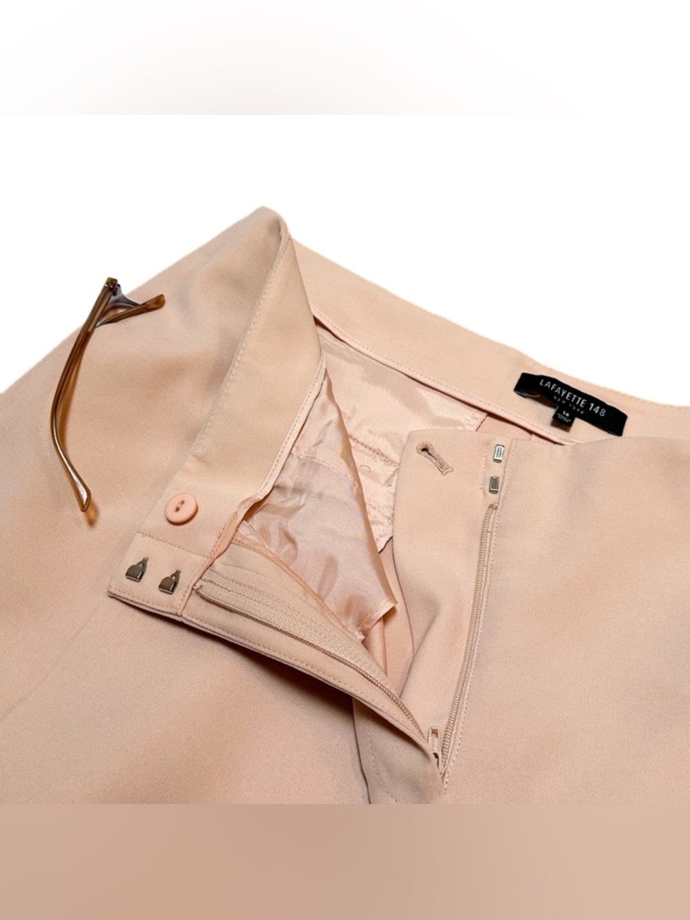 Lafayette 148 NY Blush Pink Beige Finesse Crêpe Bandless Dart Seam Trouser Pants
